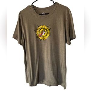 Bucees Be Happy Unisex Brown Short Sleeve Tee Flower and Bees